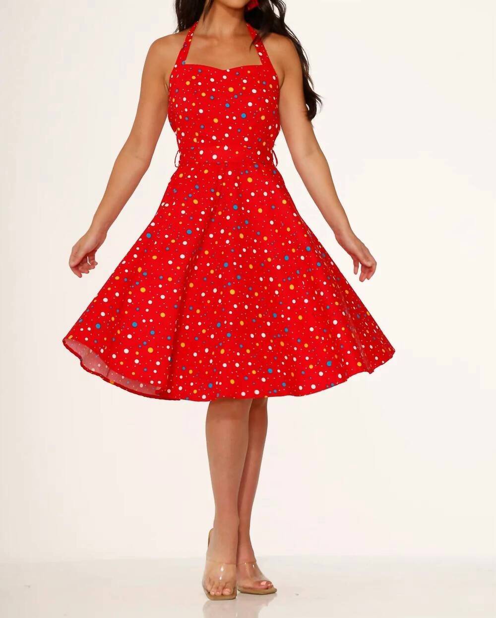 NEW ORCHID BLOOM halter swing dress in red candy